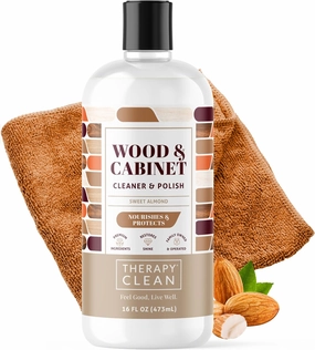 Therapy Wood Polish Bundle with Microfiber 16 oz. - Wood Furniture Polish, Best Furniture Cleaner - Almond Scent - Cleaner, Cabinet and Table Restorer, Natural Conditioner