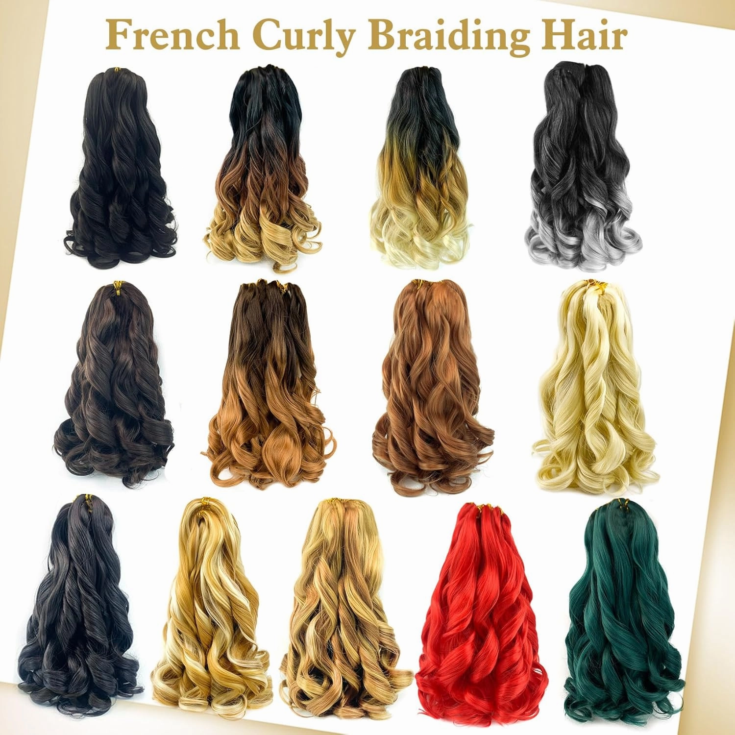 Three Tones French Curl Braiding Hair 14 Inch 8 Packs Loose Wavy Spanish Curly Braids Hair 1B/27/613 Color Pre Stretched Bouncy Braiding Hair with Curly Ends(8Packs,1B/27/613)