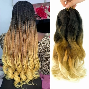 Three Tones French Curl Braiding Hair 14 Inch 8 Packs Loose Wavy Spanish Curly Braids Hair 1B/27/613 Color Pre Stretched Bouncy Braiding Hair with Curly Ends(8Packs,1B/27/613)