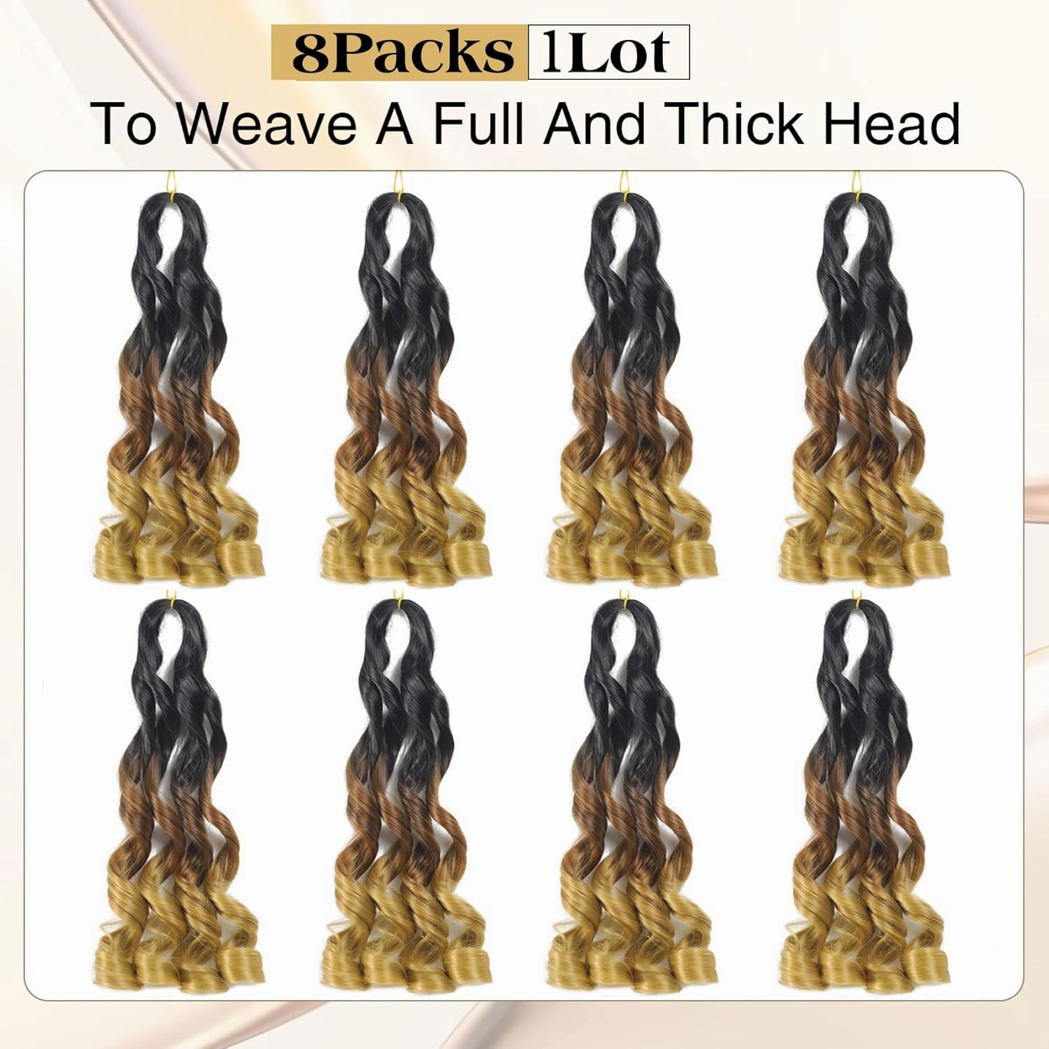 Three Tones French Curly Braiding Hair 14 Inch Pre Stretched Bouncy Braiding Hair 8 Packs French Curl Braiding Hair Loose Wavy Spiral Curl Braiding Hair Extensions for Women(8Packs,1B/30/27)