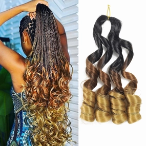 Three Tones French Curly Braiding Hair 14 Inch Pre Stretched Bouncy Braiding Hair 8 Packs French Curl Braiding Hair Loose Wavy Spiral Curl Braiding Hair Extensions for Women(8Packs,1B/30/27)