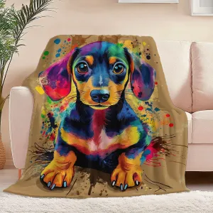 Throw Blanket Brown Lightweight, Cartoon Dachshund Graffiti Washable Blankets for Women Men Adults Gifts, 60" x 80" Soft Fleece No-Pilling Throw for Couch Sofa Bed Camping