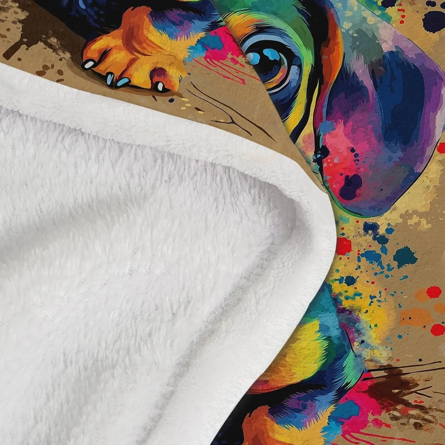 Throw Blanket Brown Lightweight, Cartoon Dachshund Graffiti Washable Blankets for Women Men Adults Gifts, 60" x 80" Soft Fleece No-Pilling Throw for Couch Sofa Bed Camping