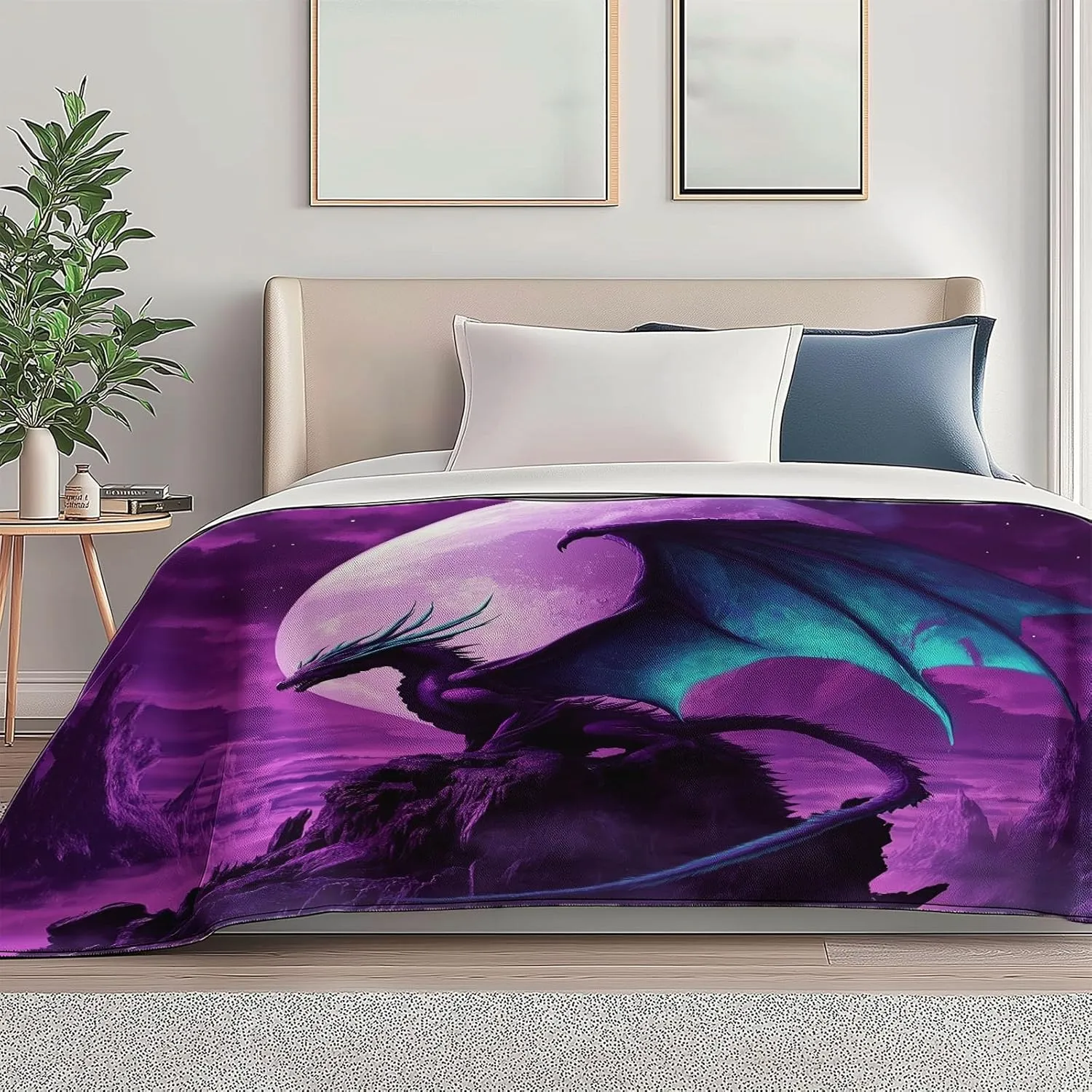 Throw Blanket Purple Lightweight, Fantasy Mountaintop Purple Dragon Washable Blankets for Women Men Adults Gifts, 70" x 80" Soft Fleece No-Pilling Throw for Couch Sofa Bed Camping