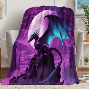 Throw Blanket Purple Lightweight, Fantasy Mountaintop Purple Dragon Washable Blankets for Women Men Adults Gifts, 70" x 80" Soft Fleece No-Pilling Throw for Couch Sofa Bed Camping
