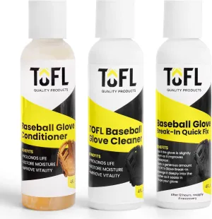 TOFL Baseball Glove Oil Breakin Kit | Includes Glove Oil to Break in Gloves, Leather Cleaner and Glove Conditioner, 4.0 oz. Each | for Leather Baseball Glove, Softball Glove, First & Catchers Mitt