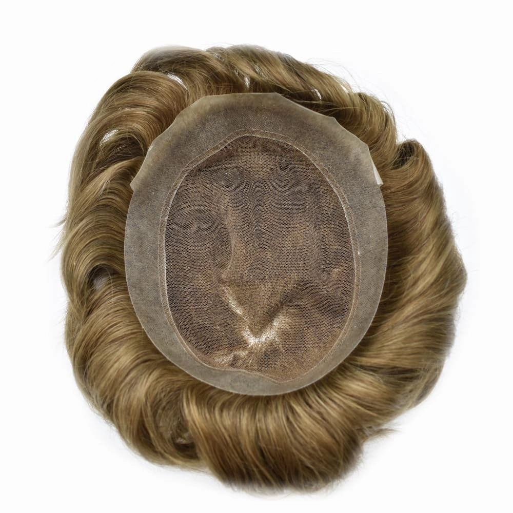 Toupee For Men Hair Replacement System Real Human Hair Piece For Men Swiss Lace Mens Toupee Hair Pieces Hair System For Men 7x9 100% light to medium density#1820 18# MEDIUM BLONDE 20%GREY