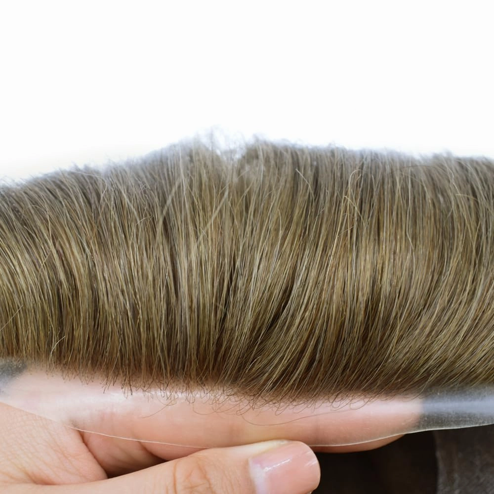 Toupee For Men Hair Replacement System Real Human Hair Piece For Men Swiss Lace Mens Toupee Hair Pieces Hair System For Men 7x9 100% light to medium density#1820 18# MEDIUM BLONDE 20%GREY