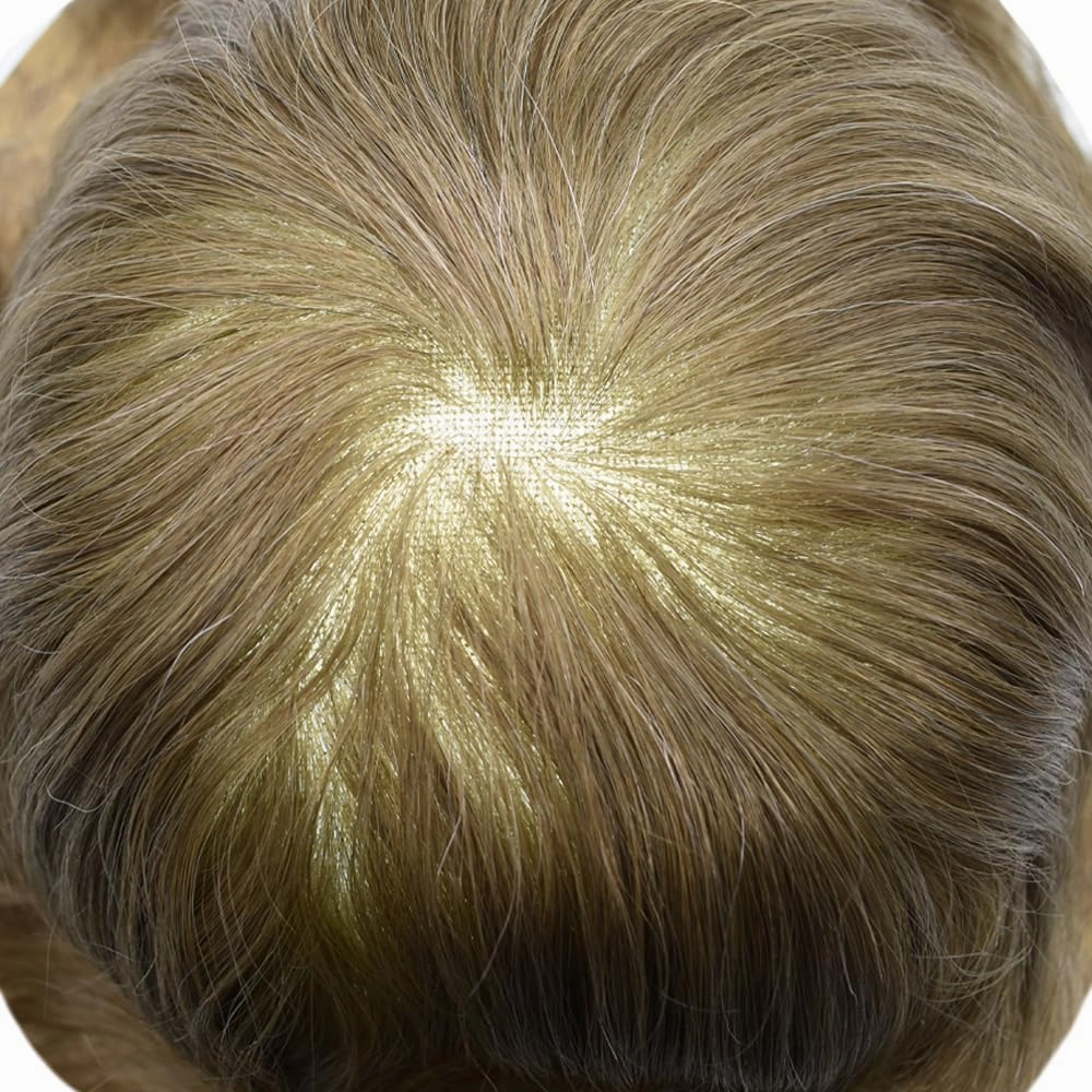 Toupee For Men Hair Replacement System Real Human Hair Piece For Men Swiss Lace Mens Toupee Hair Pieces Hair System For Men 7x9 100% light to medium density#1820 18# MEDIUM BLONDE 20%GREY