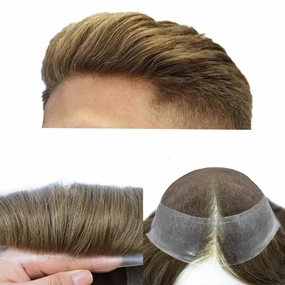 Toupee For Men Hair Replacement System Real Human Hair Piece For Men Swiss Lace Mens Toupee Hair Pieces Hair System For Men 7x9 100% light to medium density#1820 18# MEDIUM BLONDE 20%GREY
