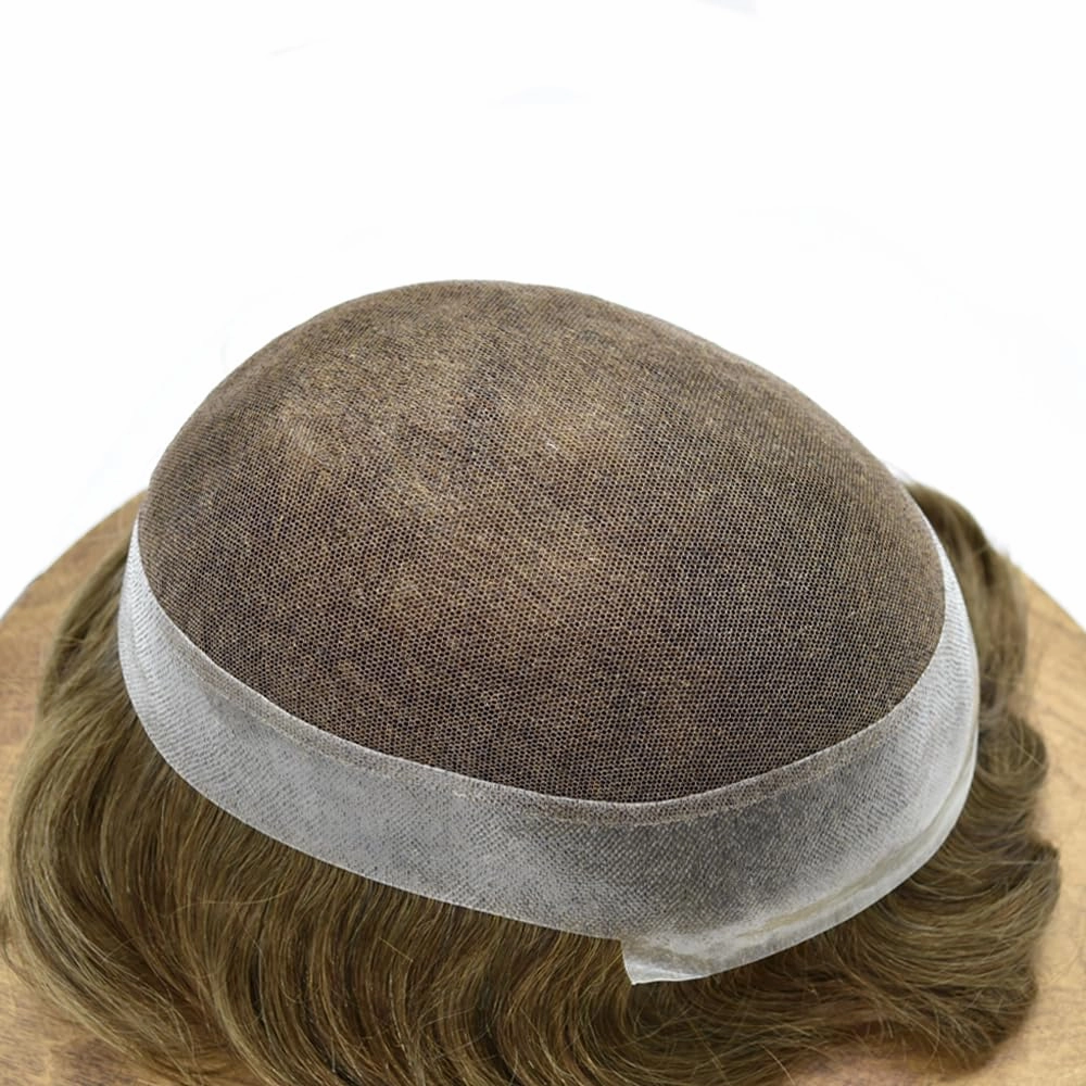 Toupee For Men Hair Replacement System Real Human Hair Piece For Men Swiss Lace Mens Toupee Hair Pieces Hair System For Men 7x9 100% light to medium density#1820 18# MEDIUM BLONDE 20%GREY