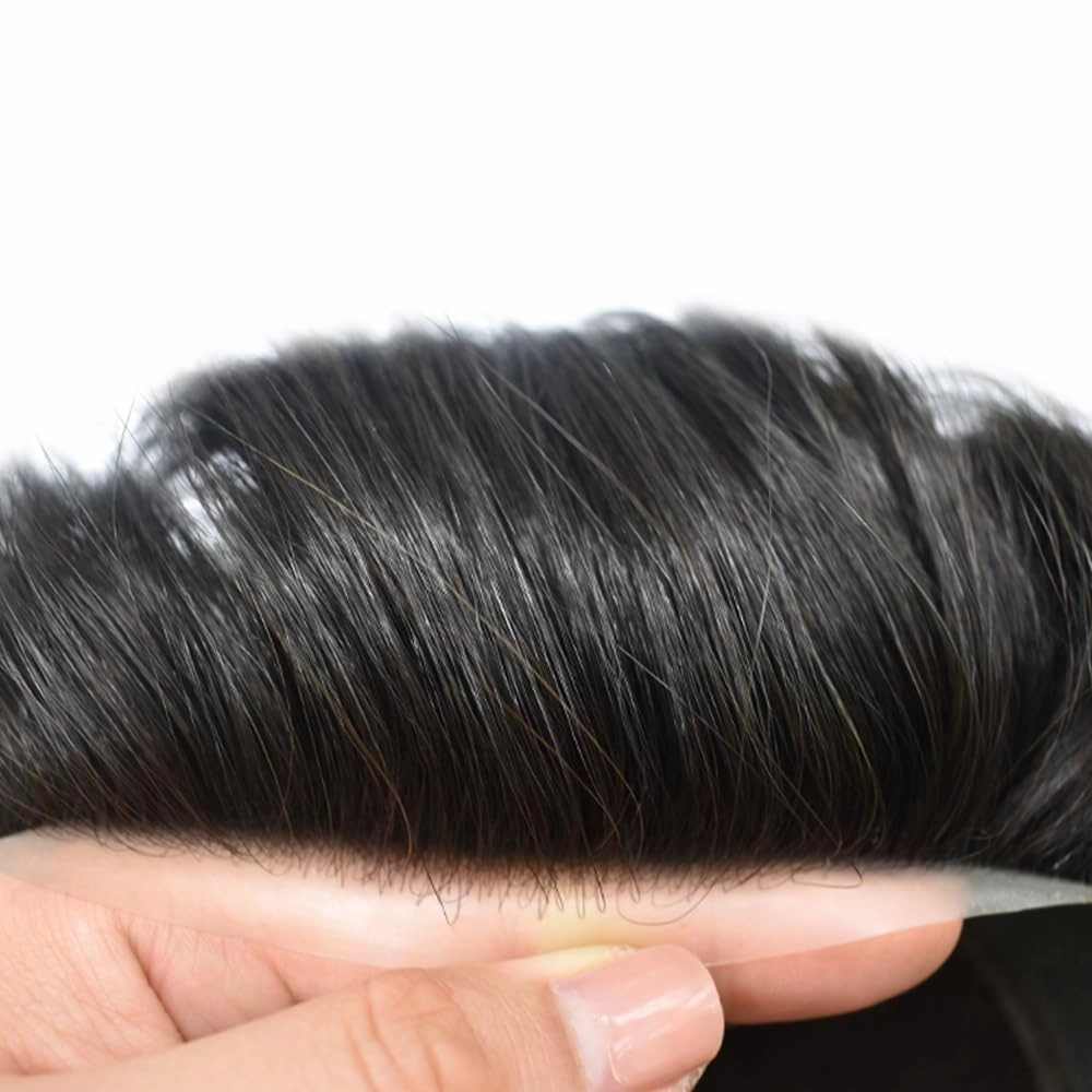 Toupee For Men Hair Replacement System Real Human Hair Piece For Men Swiss Lace Mens Toupee Hair Pieces Hair System For Men 8x10 100% light to medium density1# JET BLACK