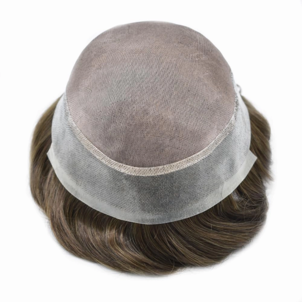 Toupee Hair for Men 100% European Human Hair Pieces Durable Fine Monofilament Mens Toupee Hairpiece Replacemnt System for Mens Hair Prosthesis Protesis Capilar 6X8#18 Medium Blonde