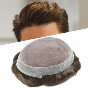 Toupee Hair for Men 100% European Human Hair Pieces Durable Fine Monofilament Mens Toupee Hairpiece Replacemnt System for Mens Hair Prosthesis Protesis Capilar 6X8#18 Medium Blonde