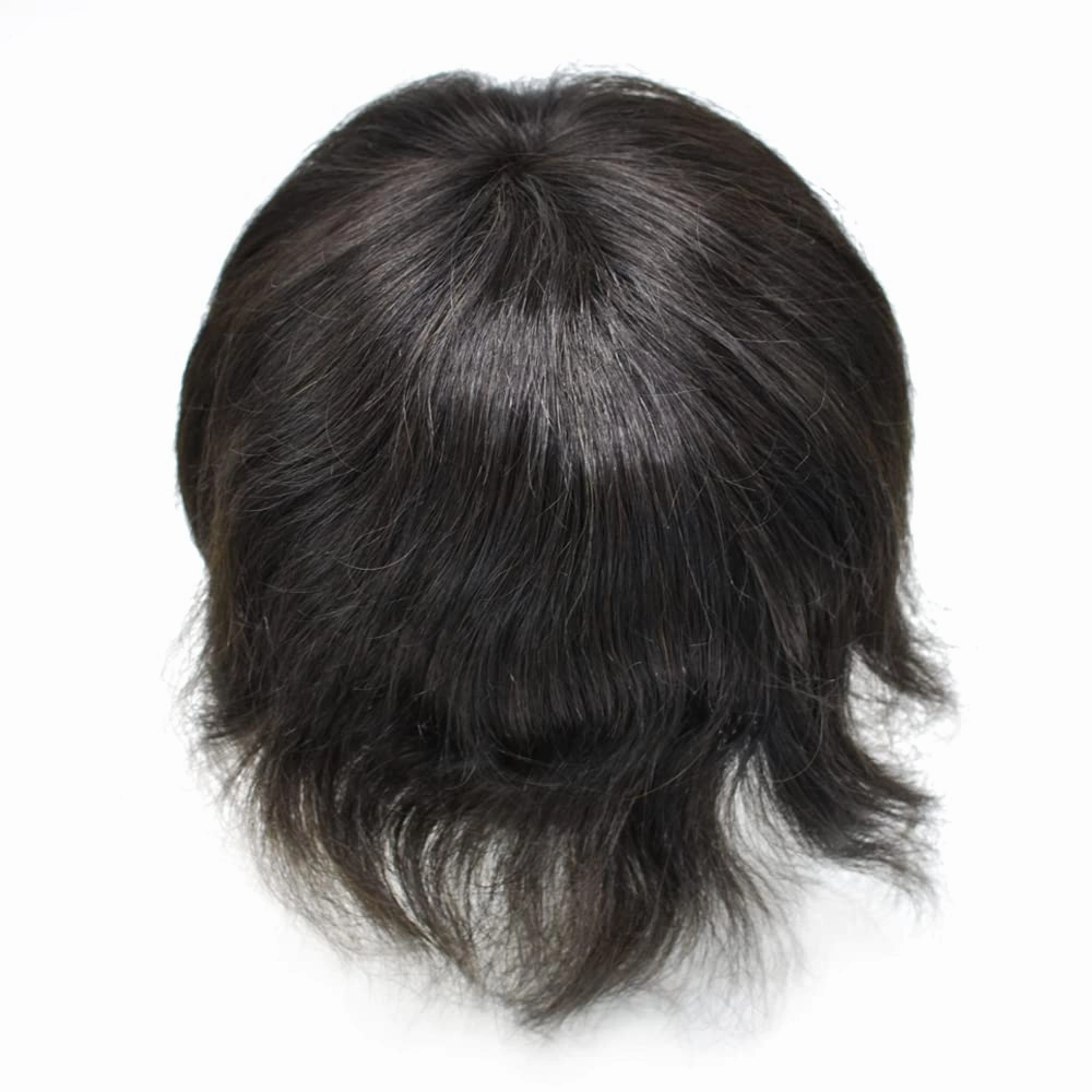 Toupee Hair for Men 100% European Human Hair Pieces Durable Fine Monofilament Mens Toupee Hairpiece Replacemnt System for Mens Hair Prosthesis Protesis Capilar 7X10#1B Off Black