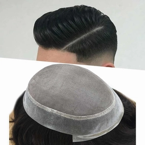 Toupee Hair for Men 100% European Human Hair Pieces Durable Fine Monofilament Mens Toupee Hairpiece Replacemnt System for Mens Hair Prosthesis Protesis Capilar 7X10#1B Off Black