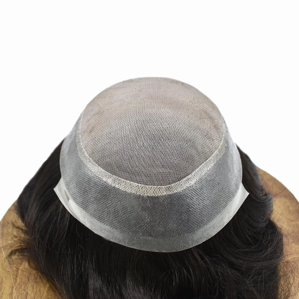 Toupee Hair for Men 100% European Human Hair Pieces Durable Fine Monofilament Mens Toupee Hairpiece Replacemnt System for Mens Hair Prosthesis Protesis Capilar 7X10#1B Off Black
