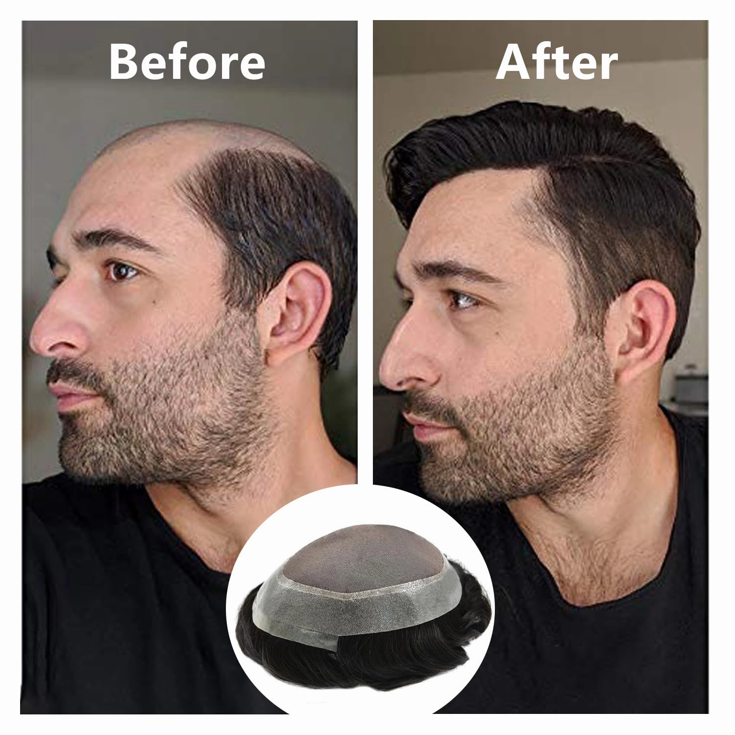 Toupee Hair for Men 100% European Human Hair Pieces Durable Fine Monofilament Mens Toupee Hairpiece Replacemnt System for Mens Hair Prosthesis Protesis Capilar 7X10#1B Off Black