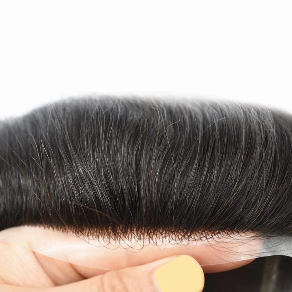 Toupee Hair for Men 100% European Human Hair Pieces Durable Fine Monofilament Mens Toupee Hairpiece Replacemnt System for Mens Hair Prosthesis Protesis Capilar 7X10#1B Off Black