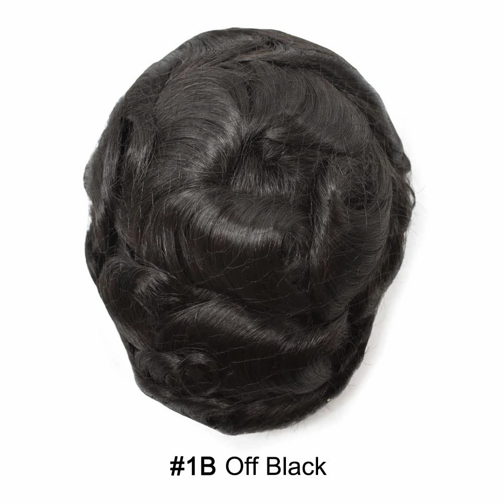 Toupee Hair for Men 100% European Human Hair Pieces Durable Fine Monofilament Mens Toupee Hairpiece Replacemnt System for Mens Hair Prosthesis Protesis Capilar 7X10#1B Off Black