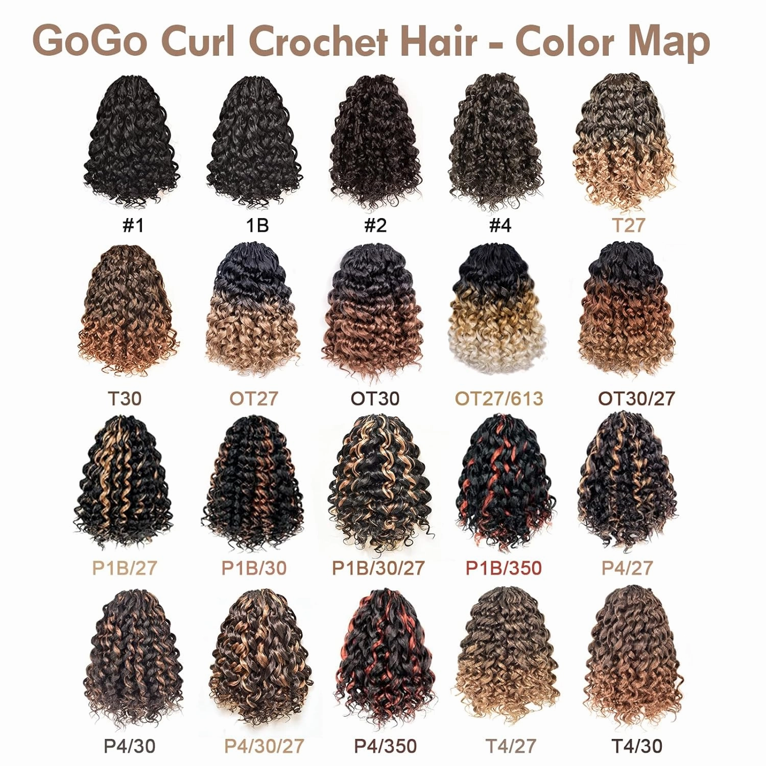 ToyoTress GoGo Curl Crochet Hair - 14 Inch 8 Packs Brown Highlight Beach Curl Crochet Hair, Short Curly Ocean Wave Water Wave Deep Twist Crochet Braids Synthetic Braiding Hair (14 Inch, P4/30-8P)