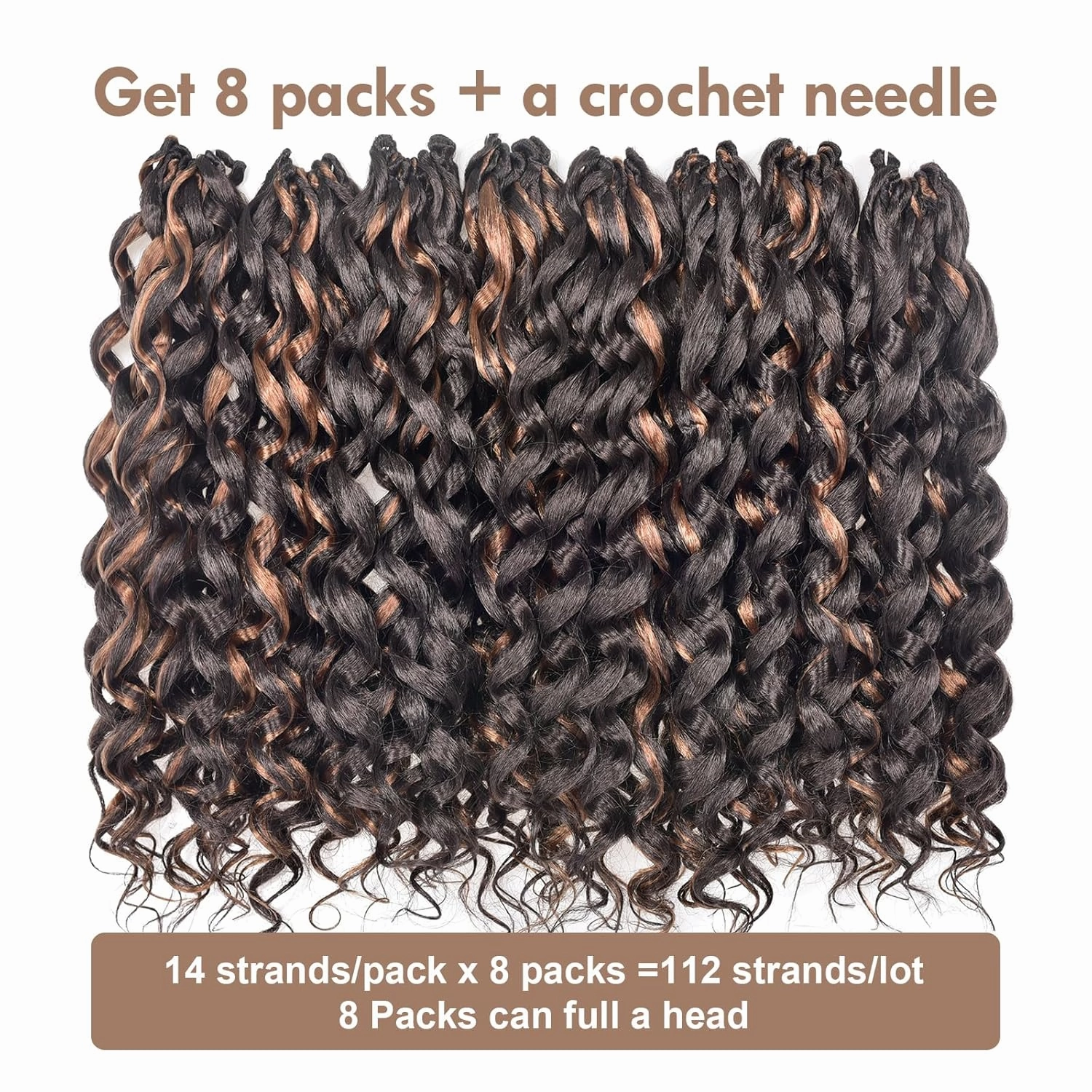 ToyoTress GoGo Curl Crochet Hair - 14 Inch 8 Packs Brown Highlight Beach Curl Crochet Hair, Short Curly Ocean Wave Water Wave Deep Twist Crochet Braids Synthetic Braiding Hair (14 Inch, P4/30-8P)