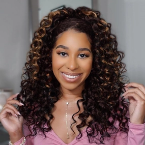 ToyoTress GoGo Curl Crochet Hair - 14 Inch 8 Packs Brown Highlight Beach Curl Crochet Hair, Short Curly Ocean Wave Water Wave Deep Twist Crochet Braids Synthetic Braiding Hair (14 Inch, P4/30-8P)