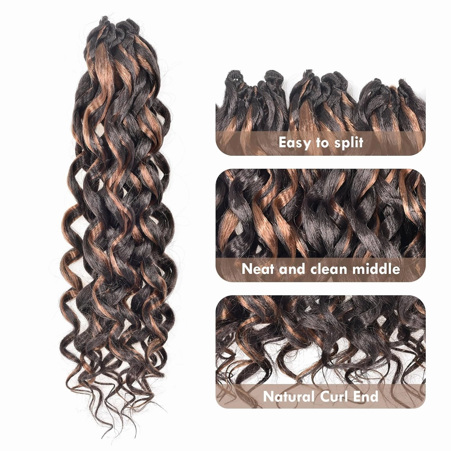 ToyoTress GoGo Curl Crochet Hair - 14 Inch 8 Packs Brown Highlight Beach Curl Crochet Hair, Short Curly Ocean Wave Water Wave Deep Twist Crochet Braids Synthetic Braiding Hair (14 Inch, P4/30-8P)