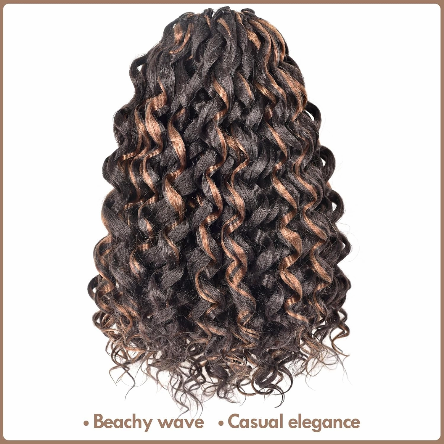 ToyoTress GoGo Curl Crochet Hair - 14 Inch 8 Packs Brown Highlight Beach Curl Crochet Hair, Short Curly Ocean Wave Water Wave Deep Twist Crochet Braids Synthetic Braiding Hair (14 Inch, P4/30-8P)