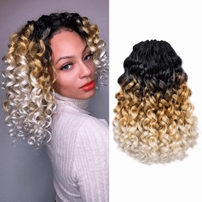 ToyoTress GoGo Curl Crochet Hair - 14 Inch 8 Packs Ombre Blonde Beach Curl Crochet Hair, Short Curly Ocean Wave Water Wave Deep Twist Crochet Braids Synthetic Braiding Hair (14 Inch, OT27/613)