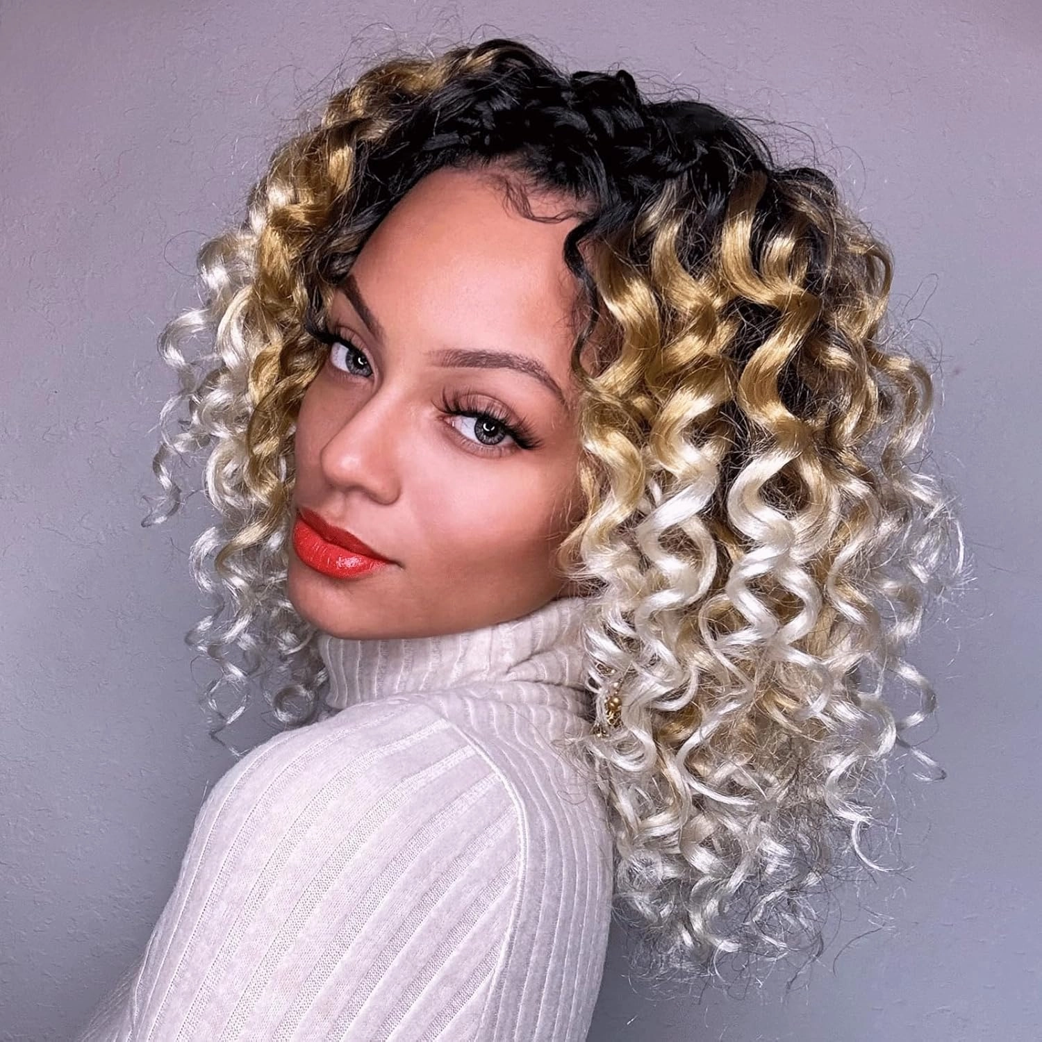 ToyoTress GoGo Curl Crochet Hair - 14 Inch 8 Packs Ombre Blonde Beach Curl Crochet Hair, Short Curly Ocean Wave Water Wave Deep Twist Crochet Braids Synthetic Braiding Hair (14 Inch, OT27/613)