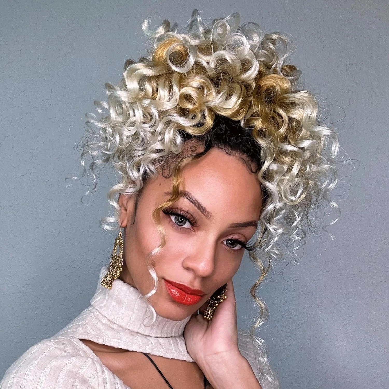ToyoTress GoGo Curl Crochet Hair - 14 Inch 8 Packs Ombre Blonde Beach Curl Crochet Hair, Short Curly Ocean Wave Water Wave Deep Twist Crochet Braids Synthetic Braiding Hair (14 Inch, OT27/613)