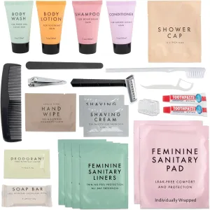 Trail maker 50 Sets of Feminine Hygiene Kits for Homeless Women in Bulk, 25-Piece Blessing Bags for Homeless Care Package Bulk Supplies, Donation, Air Bnb Hosts