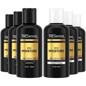 TRESemmé Travel Essentials, Rich Moisture Shampoo 3-Pack   Conditioner 3-Pack – Moisturizing Hair Care with Hyaluronic Acid, Paraben-Free, 3 Oz Ea