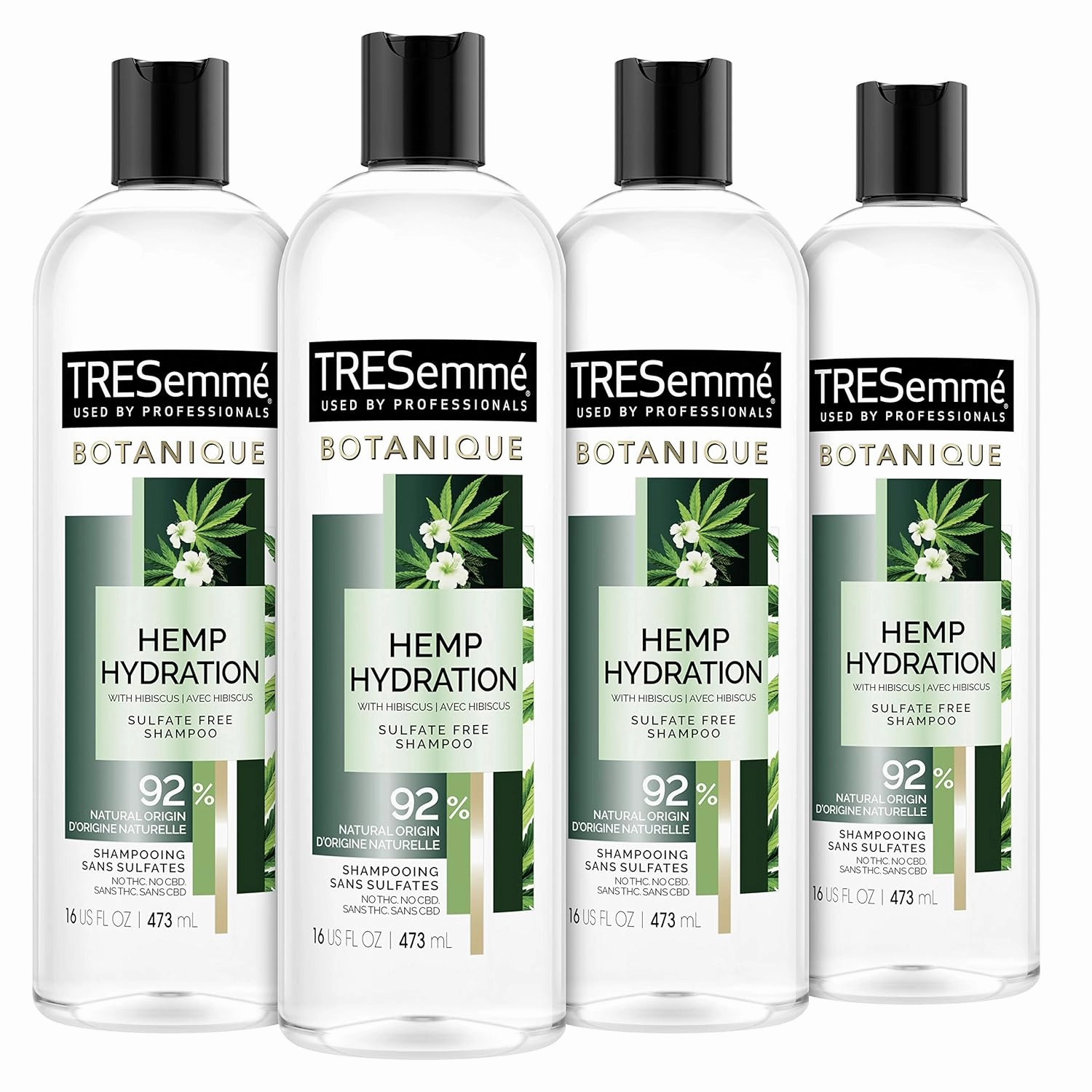 TRESemmé Botanique Shampoo Sulfate-Free for Hair Hydration Botanique Hemp Hydration Shampoo Free from Sulfates, Silicones, Parabens, and Dyes, 16 Fl Oz (Pack of 4)