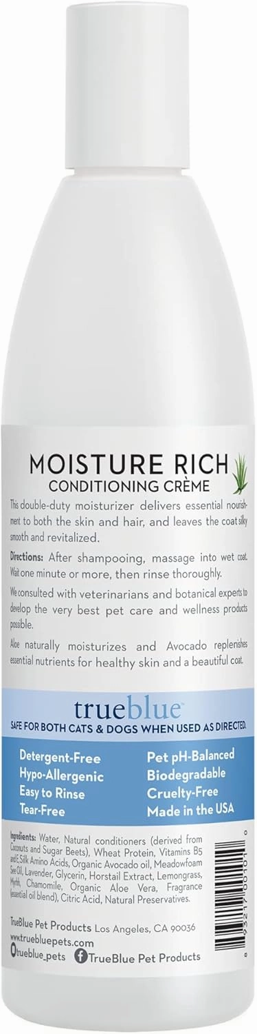 TrueBlue Aloe & Avocado Moisture-Rich Conditioning Dog Crème – Conditioner Cream for Dogs, Puppies - Deodorizing, Moisturizing, Tearless – Toxin Free, Natural Botanical Blend – 12 Fl. Oz.