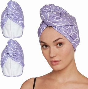Turbie Twist Microfiber Hair Towel Wrap for Women and Men | 2 Pack | Bathroom Essential Accessories | Quick Dry Hair Turban for Drying Curly, Long & Thick Hair (Purple Signature)