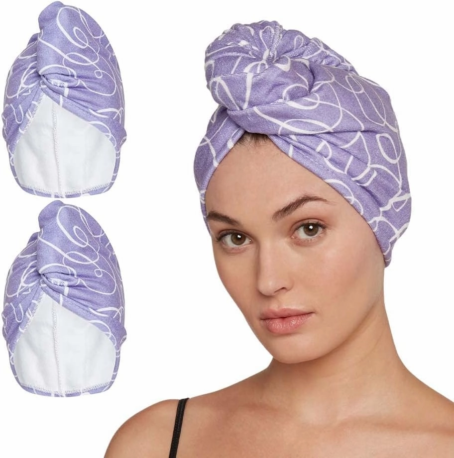 Turbie Twist Microfiber Hair Towel Wrap for Women and Men | 2 Pack | Bathroom Essential Accessories | Quick Dry Hair Turban for Drying Curly, Long & Thick Hair (Purple Signature)
