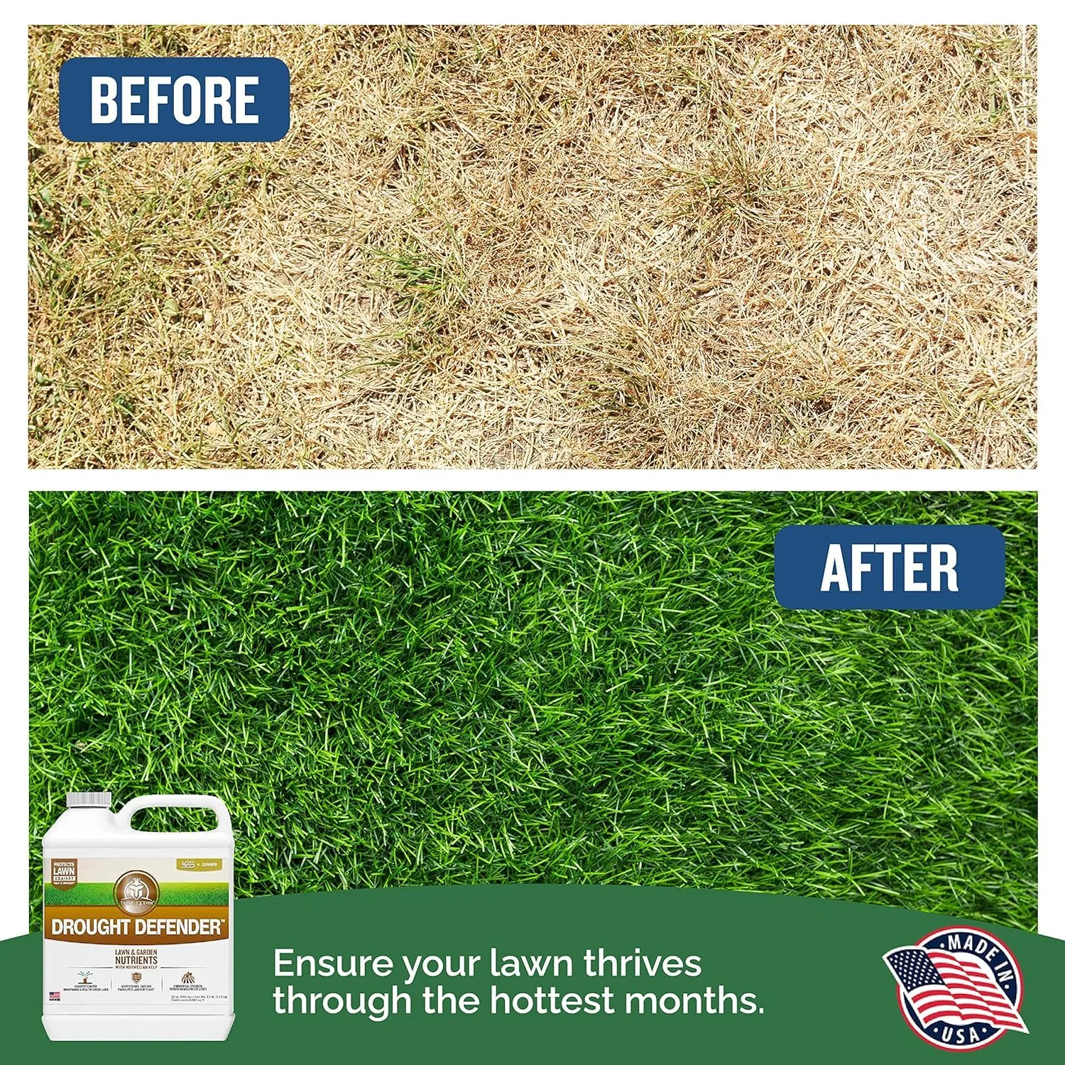 Turf Titan Drought Defender Hose End - Shields Heat and Nutrient Rich Plant Food - Ideal Summer Soil Liquid Fertilizer Promoting Healthy Green, Water-Conserving Turf Grass - Covers up to 8,000 Sq Ft