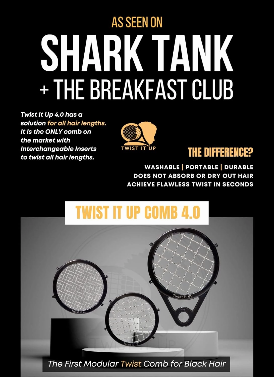 Twist Up Comb 4.0 Modular Design - Alternative to Hair Sponges, Creates Curls and Twists for Black Men, Tennis Racket Style