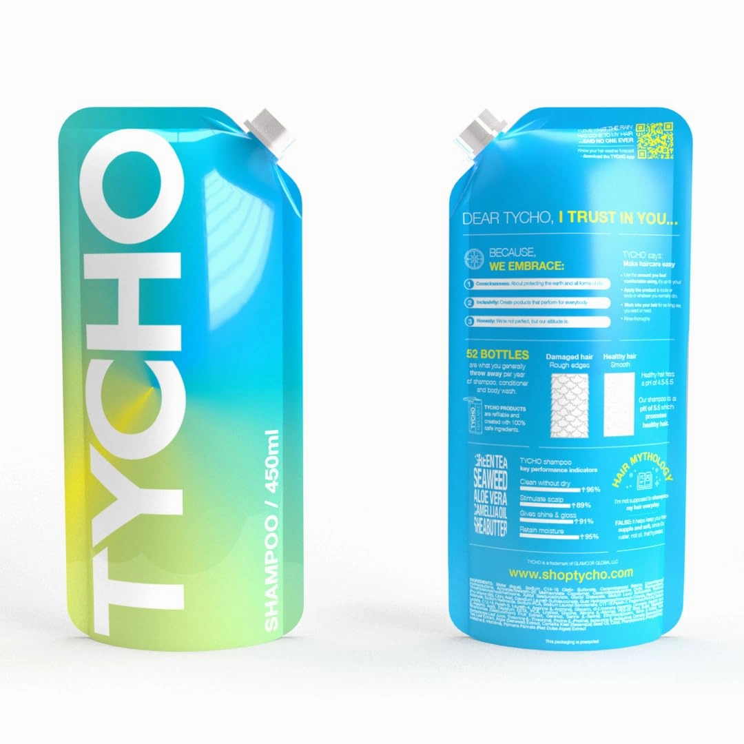 TYCHO Shampoo Refill & Hydrating Shampoo Refill Pouch 450ml (15.22 fl oz) - Ideal for Shampoo and Conditioner Containers Systems | Moisturizing Shampoo & Shampoo for Dry Hair