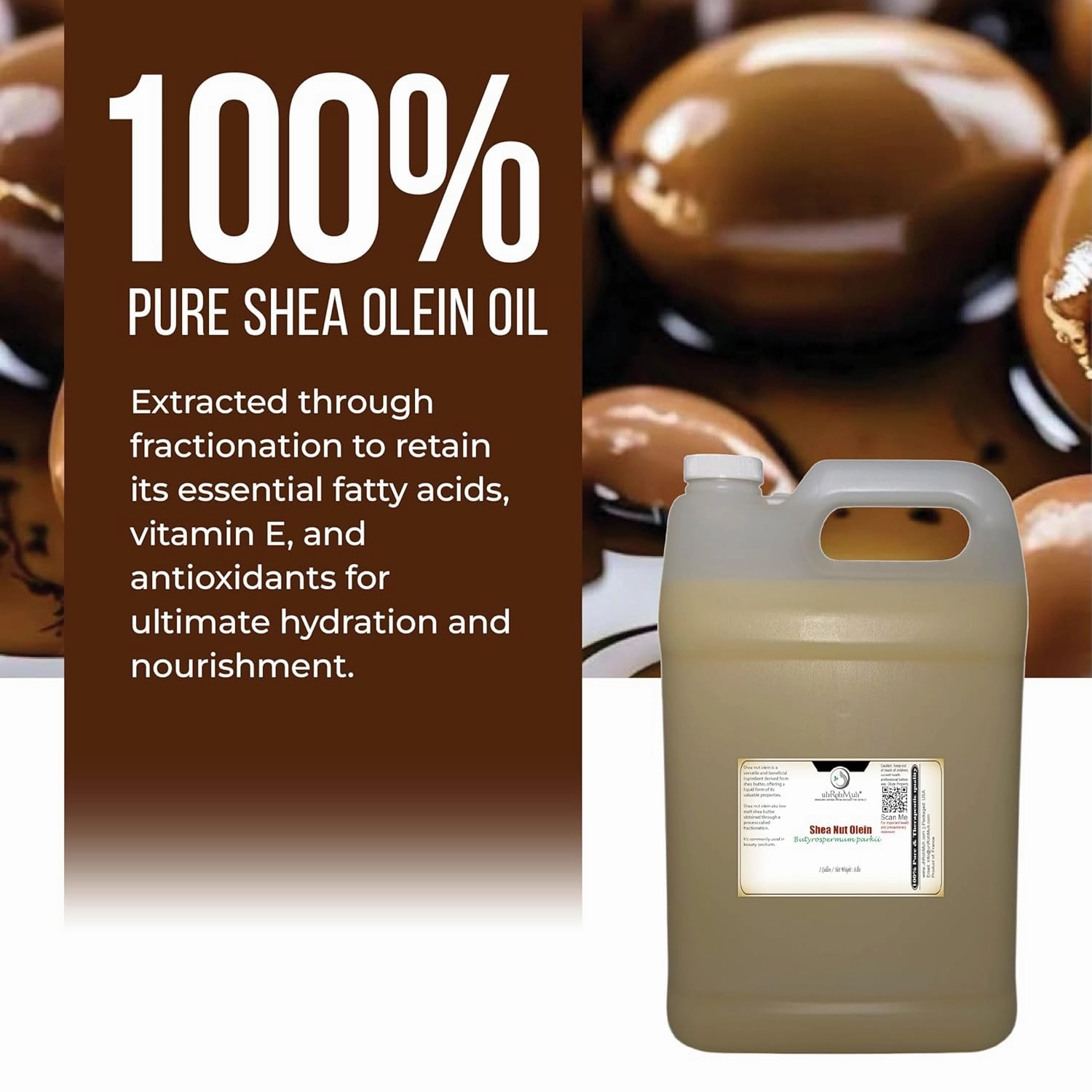 uh*Roh*Muh 100% Pure Shea Olein Oil – Liquid Shea Butter for Skin & Hair | Lightweight & Fast-Absorbing Moisturizer | Shea Oil for Hair, Body & Massage | 1 Gallon (Net Wt. 3.6 kg / 8 lb)