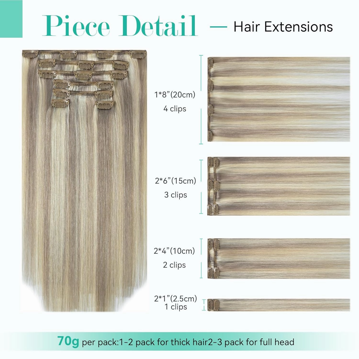 Ukira Ash Blonde Clip in Hair Extensions Real Human Hair, 15 Inch 70g 7pcs 18/613 Mixed Bleach Blonde Hair Extensions Remy Human Hair Clip in Extensions for Women, Natural Straight Remy Human Hair