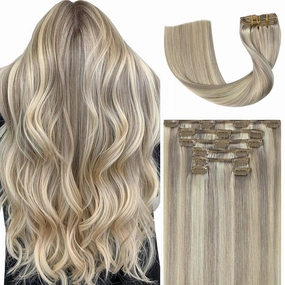 Ukira Ash Blonde Clip in Hair Extensions Real Human Hair, 15 Inch 70g 7pcs 18/613 Mixed Bleach Blonde Hair Extensions Remy Human Hair Clip in Extensions for Women, Natural Straight Remy Human Hair
