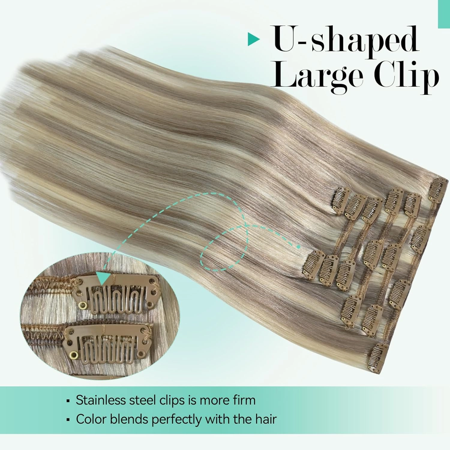 Ukira Ash Blonde Clip in Hair Extensions Real Human Hair, 15 Inch 70g 7pcs 18/613 Mixed Bleach Blonde Hair Extensions Remy Human Hair Clip in Extensions for Women, Natural Straight Remy Human Hair
