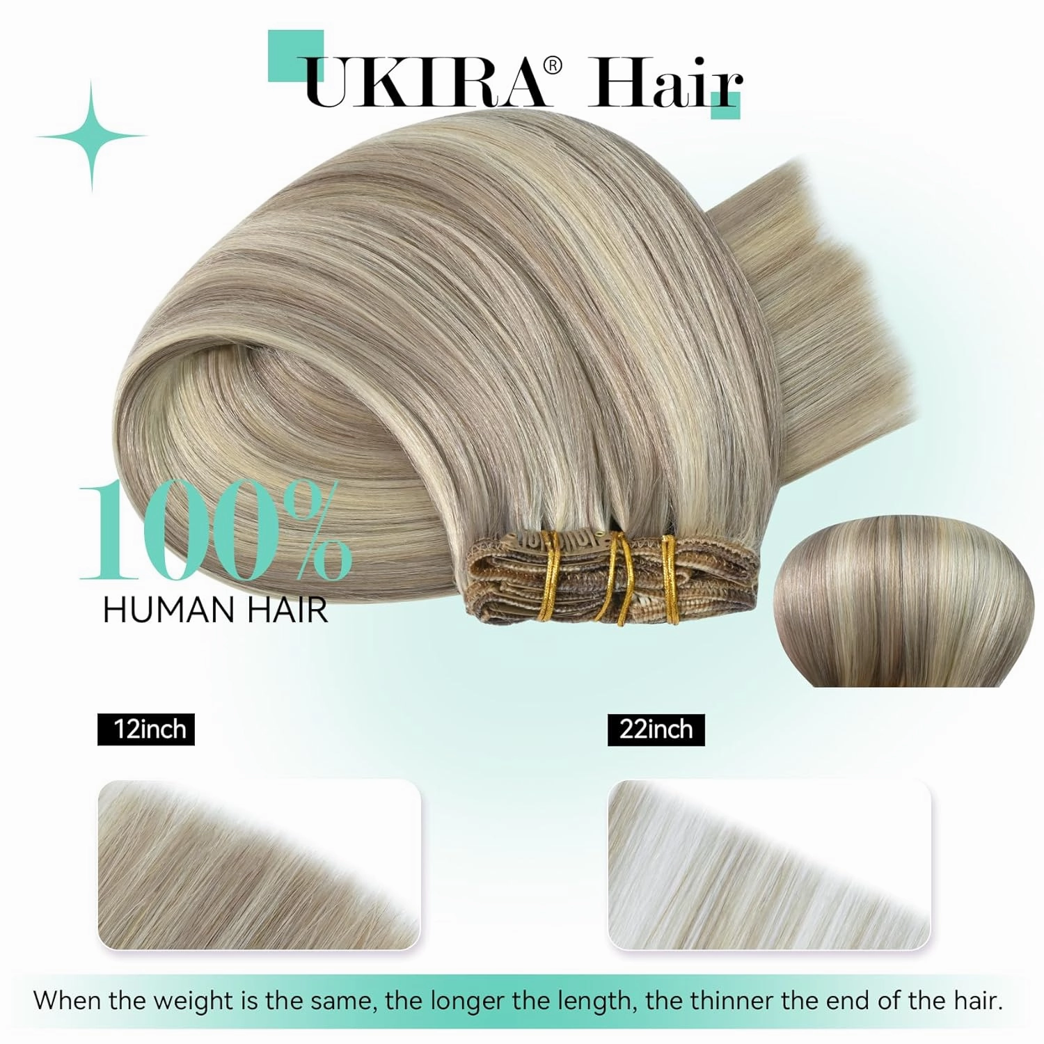 Ukira Ash Blonde Clip in Hair Extensions Real Human Hair, 15 Inch 70g 7pcs 18/613 Mixed Bleach Blonde Hair Extensions Remy Human Hair Clip in Extensions for Women, Natural Straight Remy Human Hair