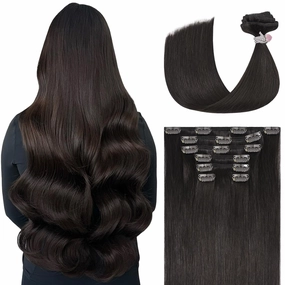 Ukira Dark Brown Hair Extensions for Women Real Human Hair, 22 Inch 70g 7pcs Brown Clip in Hair Extensions Real Human Hair, Soft Natural Straight Remy Human Hair Clip in Extensions