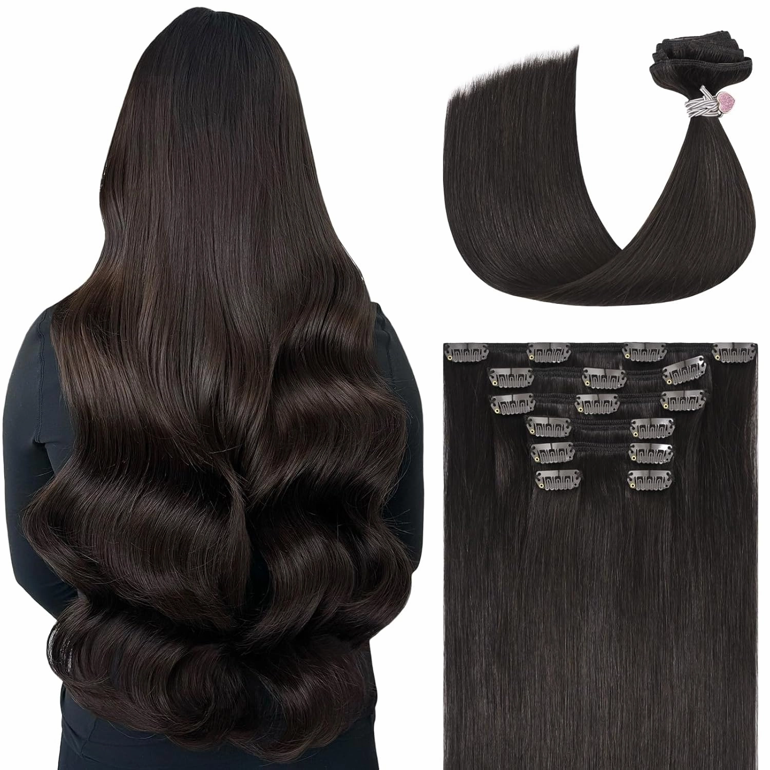 Ukira Dark Brown Hair Extensions for Women Real Human Hair, 22 Inch 70g 7pcs Brown Clip in Hair Extensions Real Human Hair, Soft Natural Straight Remy Human Hair Clip in Extensions