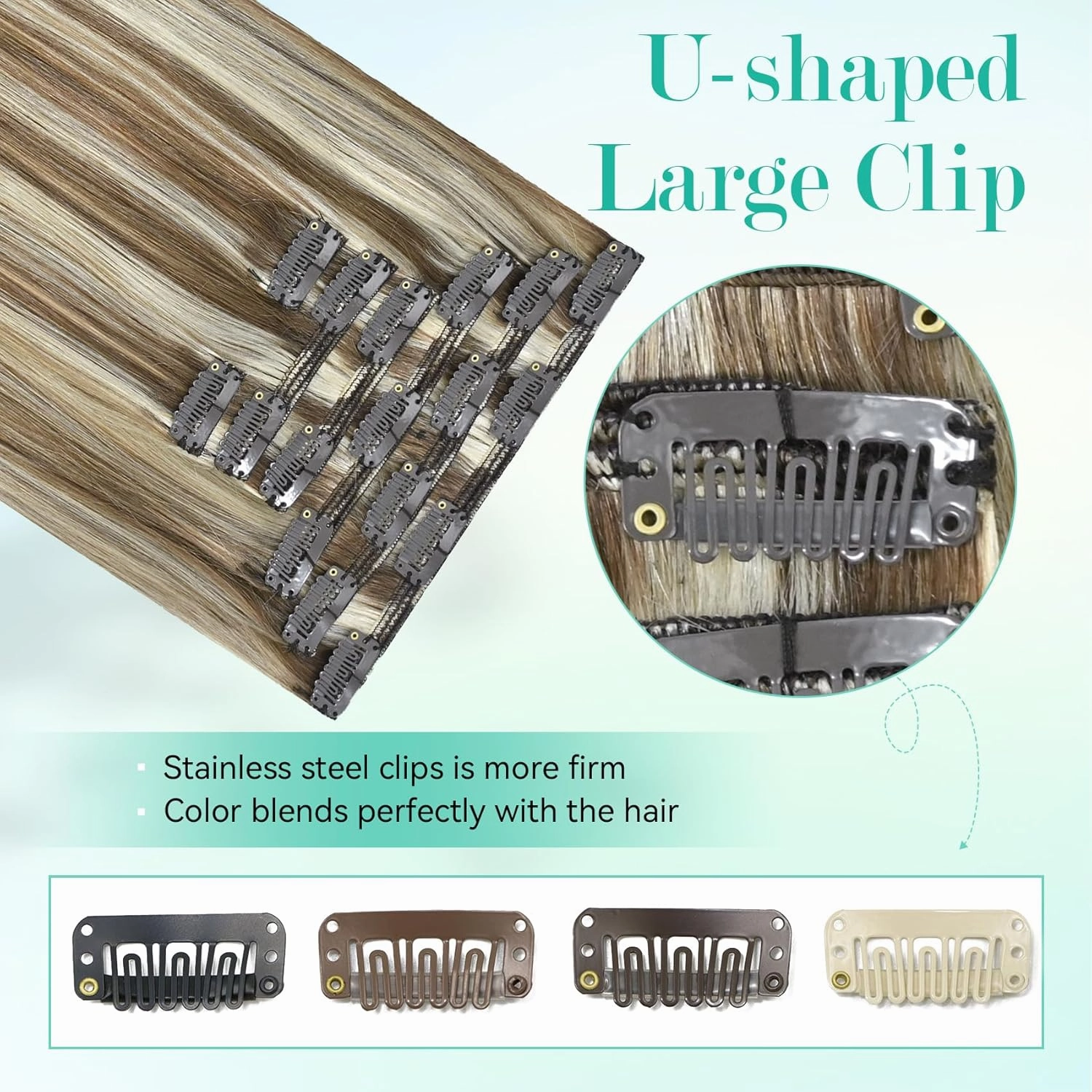 Ukira Highlighted Hair Extensions Real Human Hair, 16 Inch 120g 7pcs 18/60 Blonde Clip in Hair Extensions Ash Blonde Mixed Bleach Blond, Soft Straight Remy Human Hair Clip in Extensions for Women