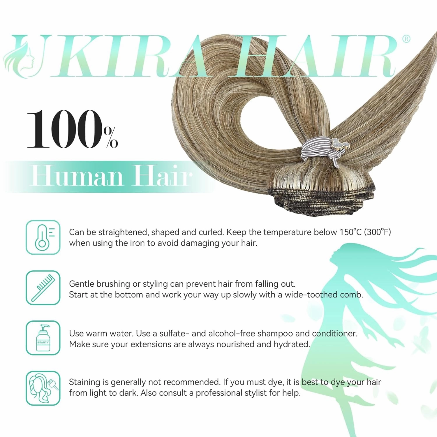 Ukira Highlighted Hair Extensions Real Human Hair, 16 Inch 120g 7pcs 18/60 Blonde Clip in Hair Extensions Ash Blonde Mixed Bleach Blond, Soft Straight Remy Human Hair Clip in Extensions for Women